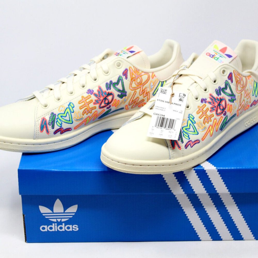 adidas Originals Stan Smith Pride Shoes Men's Cream White NEW #GX6394 - Picture 4 of 11